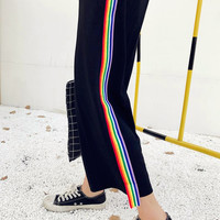 *Free Shipping* Rainbow Striped Casual Pants in Black - Thumbnail 2
