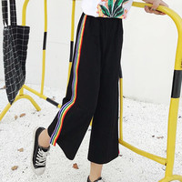 *Free Shipping* Rainbow Striped Casual Pants in Black - Thumbnail 3