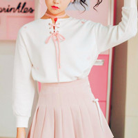 Sweet Lace up Heart Embroidered Sweatshirt - Thumbnail 1