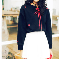 Sweet Lace up Heart Embroidered Sweatshirt - Thumbnail 4