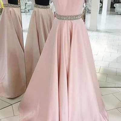 Fashion halter backless a-line long pink satin rhinestones beaded prom dresses plus size p71