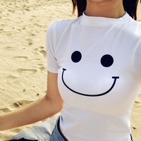 *Free Ship* Smile Face Crop Top - Thumbnail 1