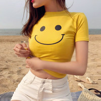*Free Ship* Smile Face Crop Top - Thumbnail 2