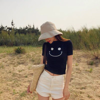 *Free Ship* Smile Face Crop Top - Thumbnail 3