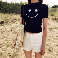 *Free Ship* Smile Face Crop Top - Thumbnail 4