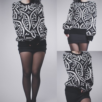 Claimed @gqblu - vintage 80s black & white chunky knit graphic sweater