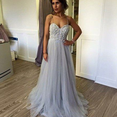 Fashion spaghetti straps a-line long beaded crystal rhinestones prom dress plus size evening formal dress p81
