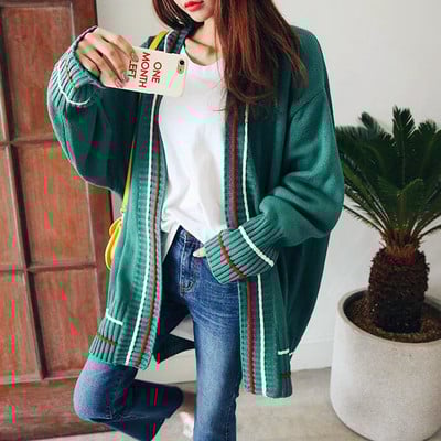 Retro stripe open front oversize knitted cardigan