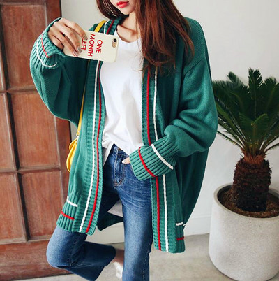 Retro Stripe Open Front Oversize Knitted Cardigan