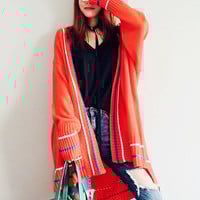 Retro Stripe Open Front Oversize Knitted Cardigan - Thumbnail 3