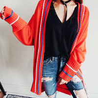 Retro Stripe Open Front Oversize Knitted Cardigan - Thumbnail 4