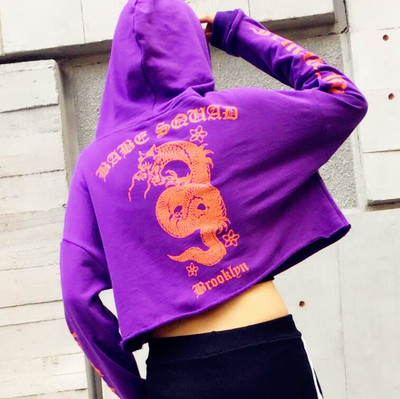 *Free Ship* Purple Dragon Printed Cropped Hoodie