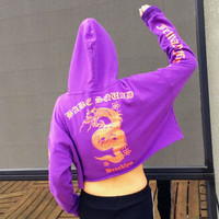 *Free Ship* Purple Dragon Printed Cropped Hoodie - Thumbnail 1