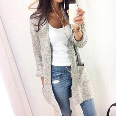 Heather gray knitted cardigan sweater