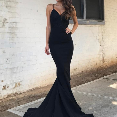 Cheap black spaghetti straps sweetheart long mermaid prom dress plus size formal dresses p93