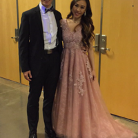 Glamorous A-line V-neck Backless Long Lace Appliques Pink Prom Evening Dresses P95 - Thumbnail 1