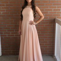 Cheap Halter Backless A-line Long Chiffon Rhinestones Prom Party Dresses Plus Size Evening Formal Dress P97 - Thumbnail 1