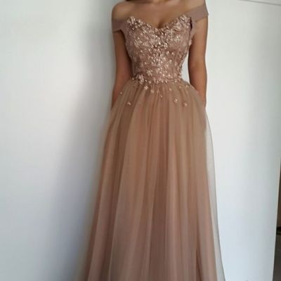 Gorgeous a-line off-shoulder lace appliques pearls prom evening dresses plus size formal dress p98