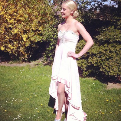 Front short back long prom dresses simple pink chiffon beaded high low prom party dresses p99