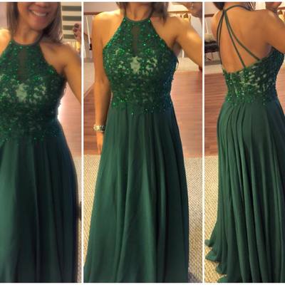 Sexy halter backless a-line long lace appliques beaded evening prom dresses plus size party dresses p100