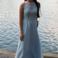 Sexy Halter Backless A-line Long Lace Appliques Beaded Evening Prom Dresses Plus Size Party Dresses P100 - Thumbnail 1