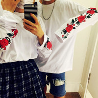 Rose Printed Long Sleeve T-shirt - Thumbnail 1