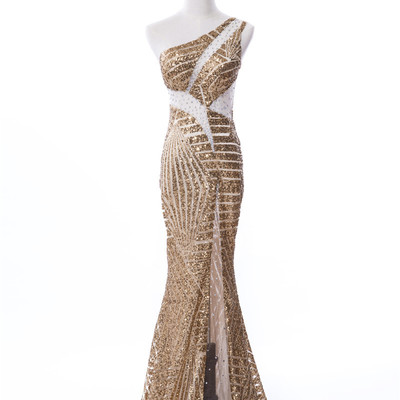 Gold sequins mermaid prom dress, prom dresses 2018, long prom dresses