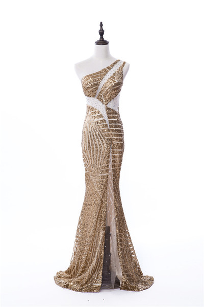 Gold Sequins Mermaid Prom Dress, Prom Dresses 2018, Long Prom Dresses