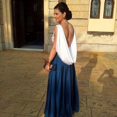 Two colors prom dress elegant a-line o-neck rhinestones long backless prom evening dresses plus size formal dress  e271