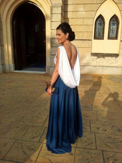 Two Colors Prom Dress Elegant A-line O-neck Rhinestones Long Backless Prom Evening Dresses Plus Size Formal Dress  E271