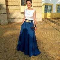 Two Colors Prom Dress Elegant A-line O-neck Rhinestones Long Backless Prom Evening Dresses Plus Size Formal Dress  E271 - Thumbnail 1