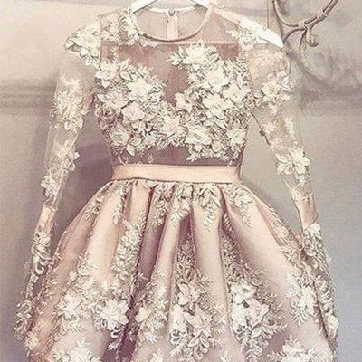 Chanpagne short homecoming dresses for junior with long sleeves  - Thumbnail 5