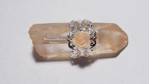 Fancy Adjustable Pale Pink Rose Ring Silver