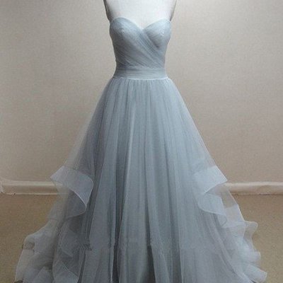 Grey tulle prom dresses, long party gowns, tulle prom gowns