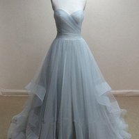 Grey Tulle Prom Dresses, Long Party Gowns, Tulle Prom Gowns - Thumbnail 1