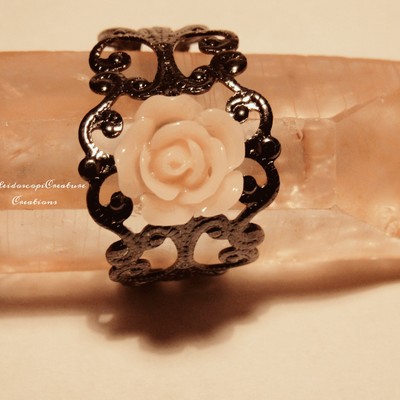 Fancy adjustable pale pink rose ring hematite