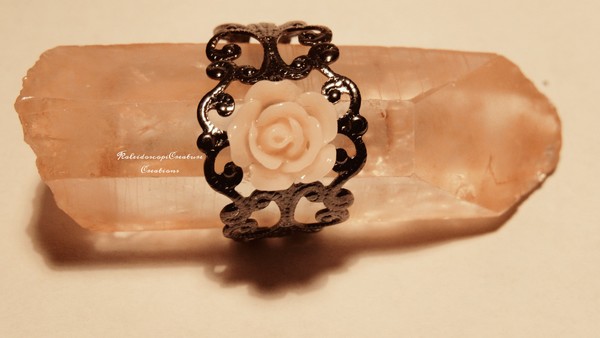 Fancy Adjustable Pale Pink Rose Ring Hematite