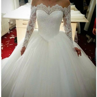 Off shoulder long sleeves lace wedding dress,lace bridal dress,classic long sleeves lace wedding gown