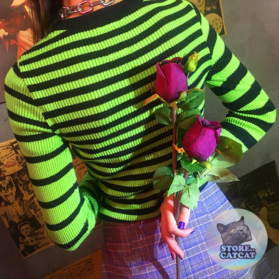 NEON GREEN STRIPE KNIT TOP