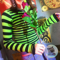 NEON GREEN STRIPE KNIT TOP - Thumbnail 1