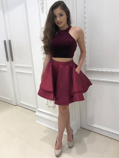 Sexy Two Piece Burgundy Homecoming Dresses for Junior