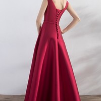 Hi-low Evening Dress,Wine Red Prom Dress,A line Wine Red Bridesmaid Dress - Thumbnail 1