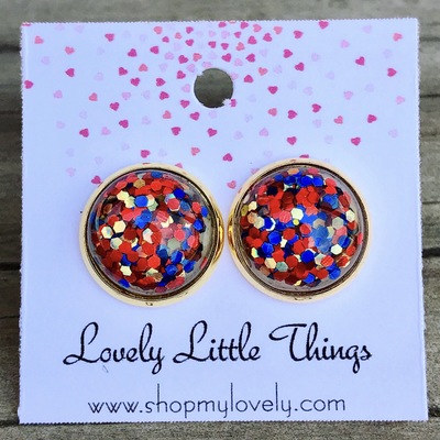 12mm wonder woman glitter studs with gold setting