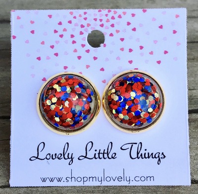 12mm Wonder Woman Glitter Studs with Gold Setting