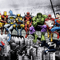 Marvel and DC Superheroes Lunch Atop A Skyscraper- Mounted Canvas Wrap  - Thumbnail 1