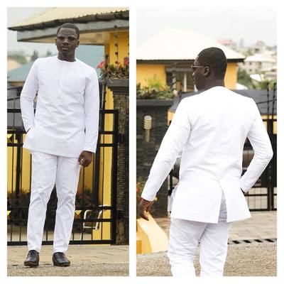 All white long sleeve shirt and trousers african clothing men's wear