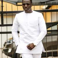 All White Long Sleeve Shirt and Trousers African Clothing Men's Wear - Thumbnail 1