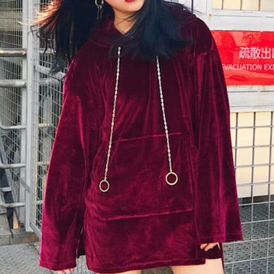 Chic velvet solid oversize hoodie