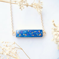 Real Dried Flowers and Resin Necklace, Blue Bar Geode in Purple Blue Orange and Gold - Thumbnail 5