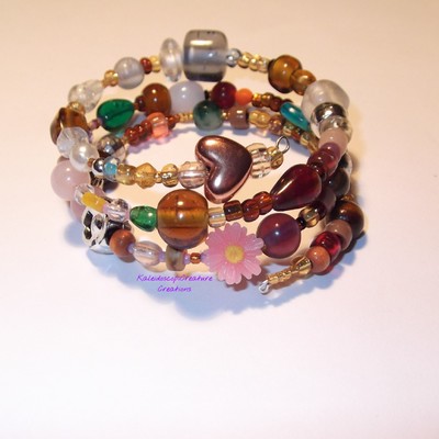 Boho chic 3 tier memory wire bracelet